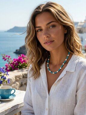 Turquoise White Freshwater Pearl Necklace  🆕